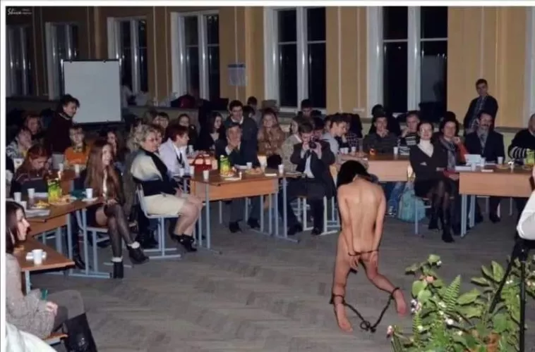 Naked, on her knees, on display for everyone to watch and enjoy. This is a whore in her natural place... by Financial-Run-6362