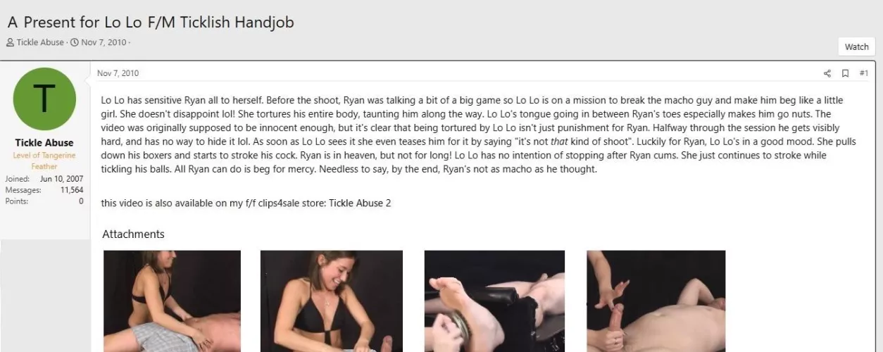 Did another visit to the Tickling Forum from our parallell universe and discovered this gem. Unfortunately, we're in the wrong timeline it seems. by -1927-