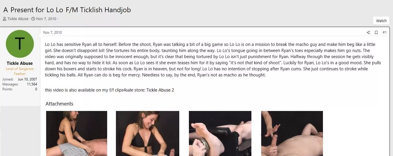 Did another visit to the Tickling Forum from our parallell universe and discovered this gem. Unfortunately, we're in the wrong timeline it seems. posted by -1927-