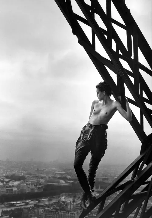 Peter Lindbergh - Mathilde on the Eiffel Tower (tribute to Marc Riboud) Paris, 1989 by GarbegeMan