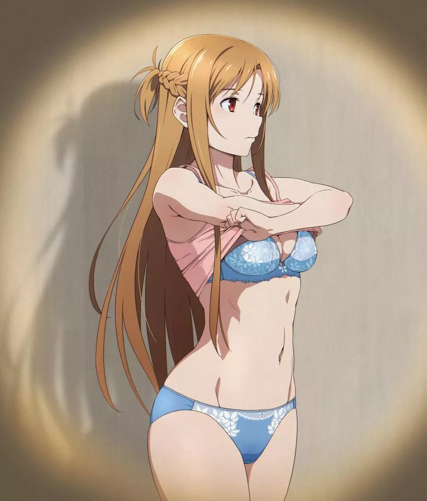 you were walking through the corridor when you accidentally saw asuna changing through a crack in the wall posted by su77ocatio6