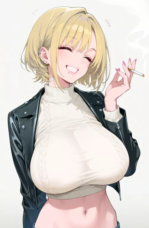 Cropped Sweater/Leather Jacket  by CheetahSperm18