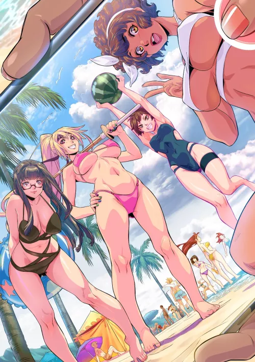 [OC] Team J0K3RS (Bosozoku/Sukeban Waifus) in Bikini Swimsuits ~ Let's take a selfie together! by Mangatellers