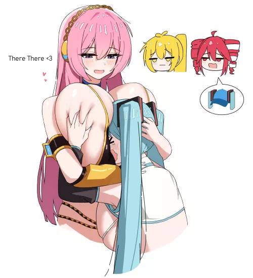 Luka comforts a frustrated Miku (DotTheBot) by llamanatee