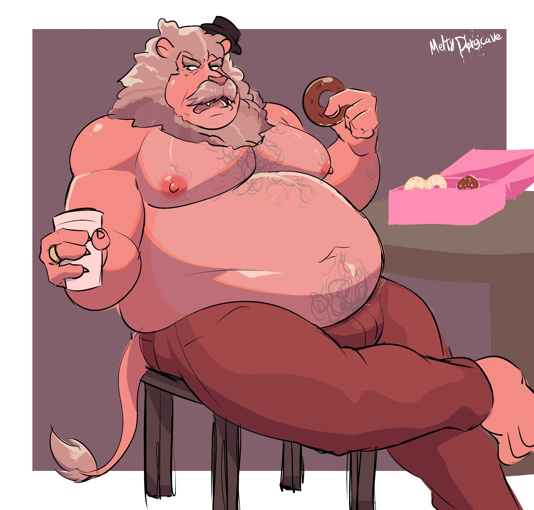 [FURRY] Eating donuts after work. Art by me, character by @ArtByLeo26 posted by ElecRailVic