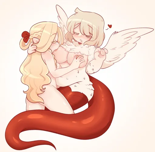 Marcille with a more snake-like version of chimera!Falin... [Dungeon Meshi] (lemavzest) by Lusty_Commissar