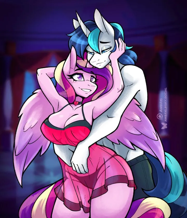 Cadance and Shinning Armor on their valentine's day honeymoon (ambris.bsky.social) posted by Haunting_Oven8601