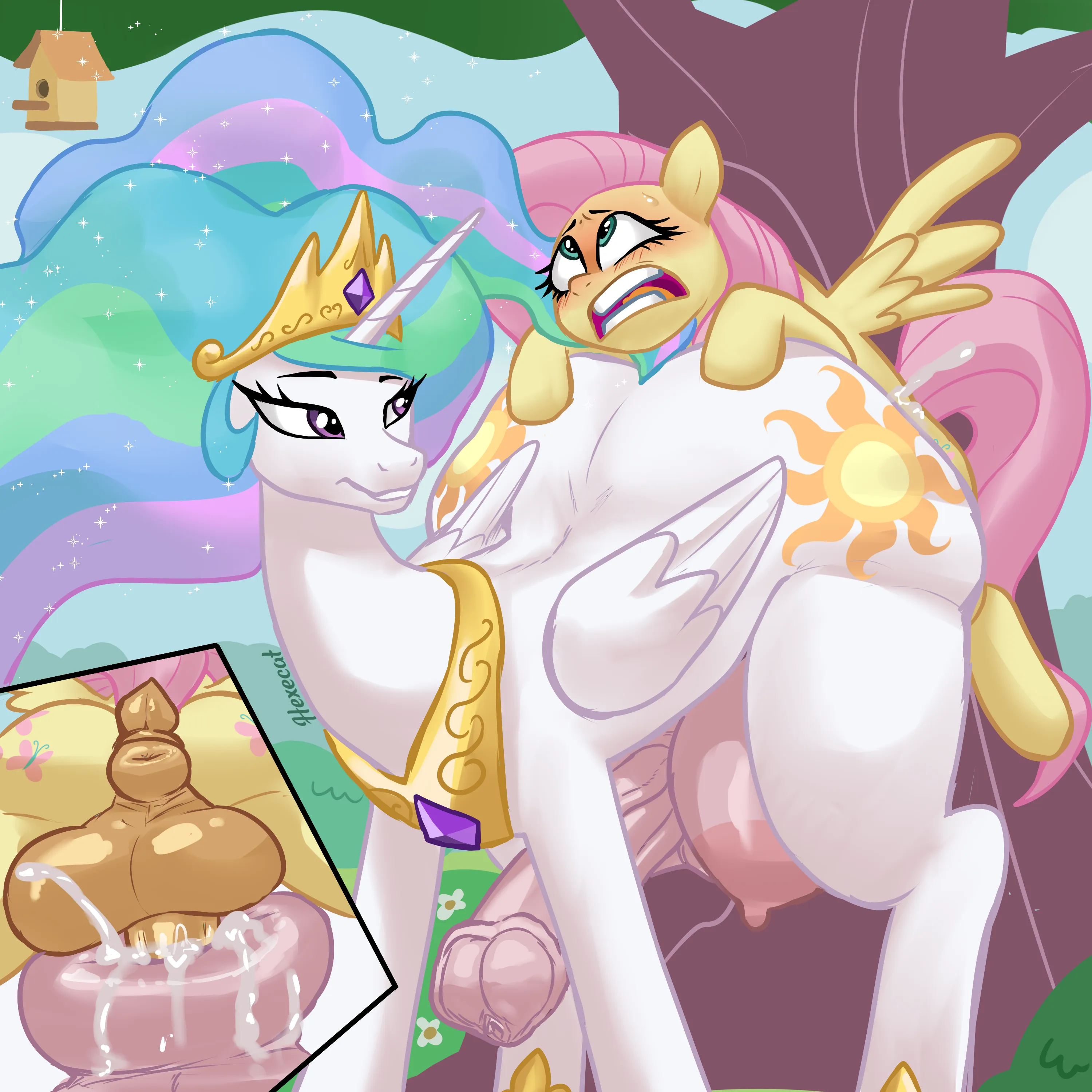 Celestia x Fluttershy (Hexecat) posted by Hexecat