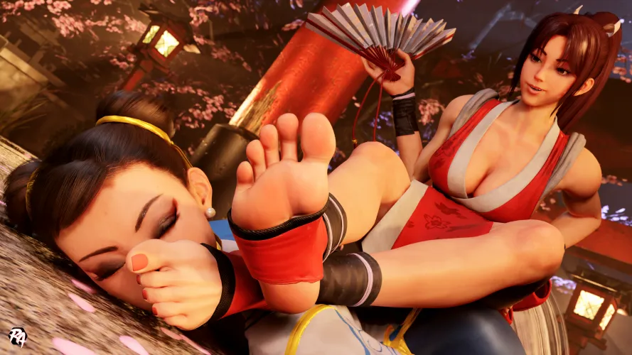 Mai amd Chun Li (Ryona Ashi) [Street Fighter and Chun Li] by WhiteL_BLM