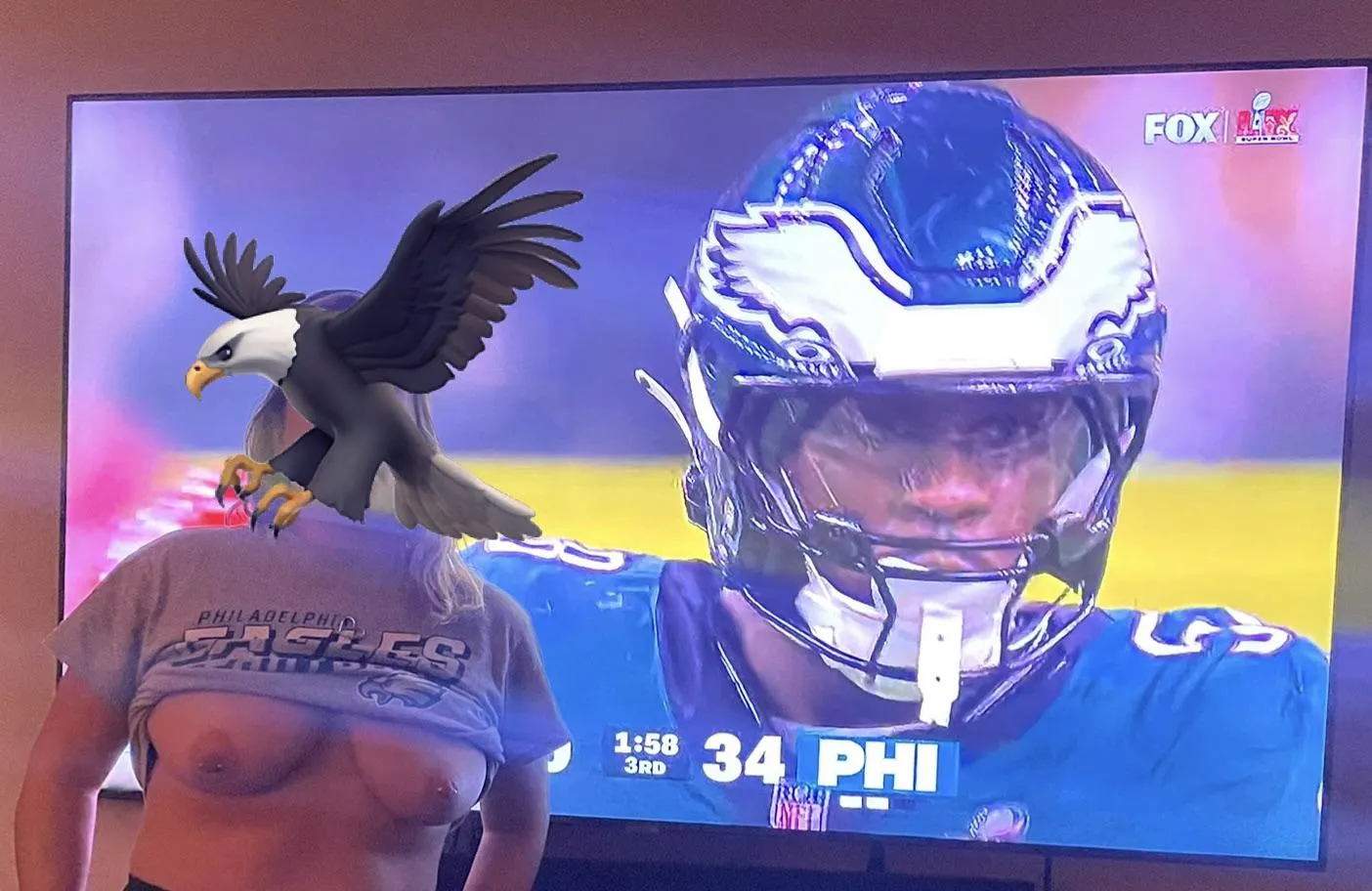Showing off my tits for every Eagles touchdown! posted by Couplefromhell6669