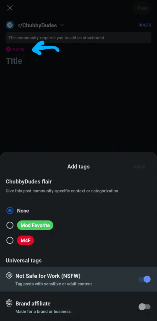 Android app users: Tap NSFW to select post flairs by pig4big