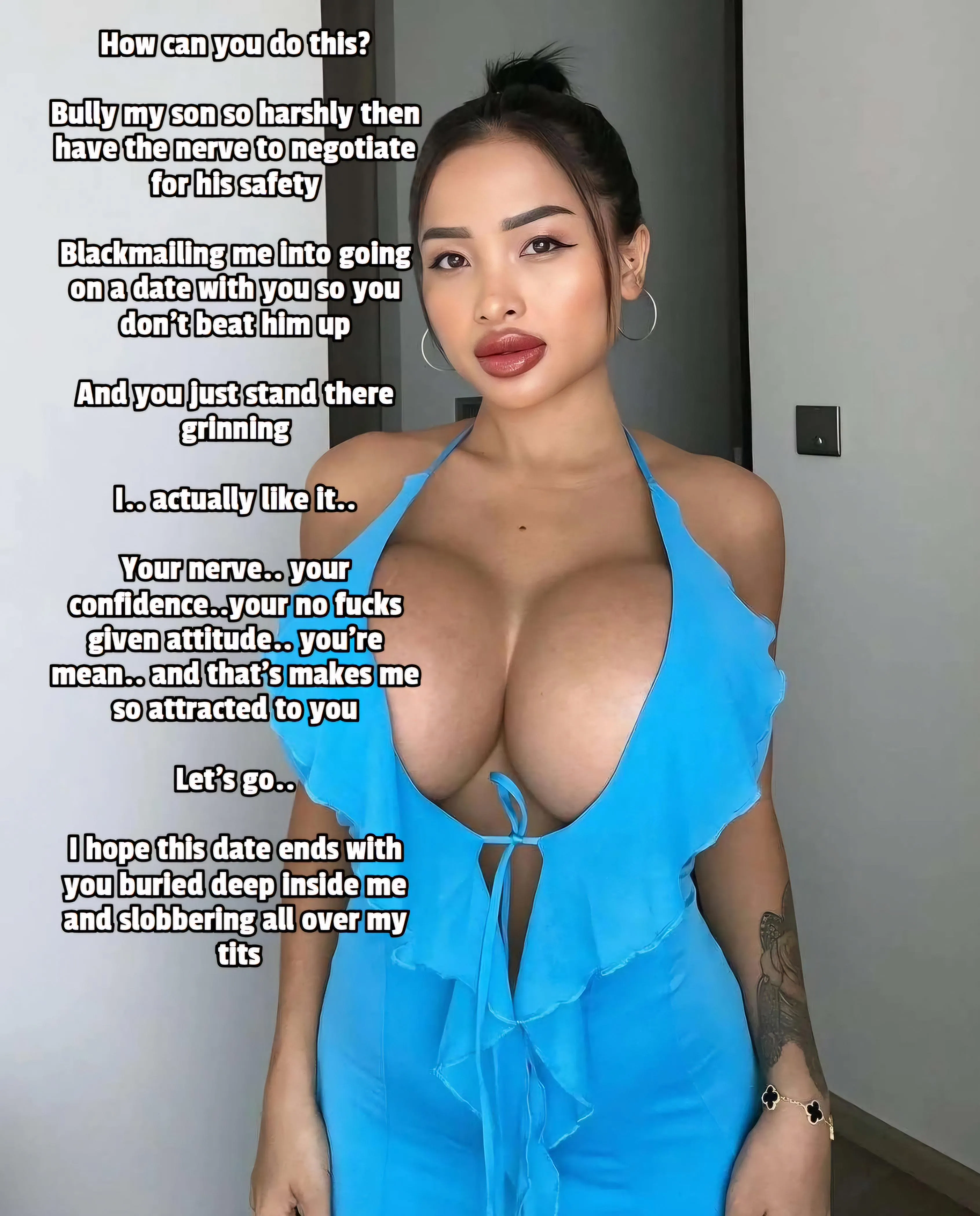 You bully her son and blackmail her.. yet she loves it (captionsforever on imagefap) posted by Captionsforever