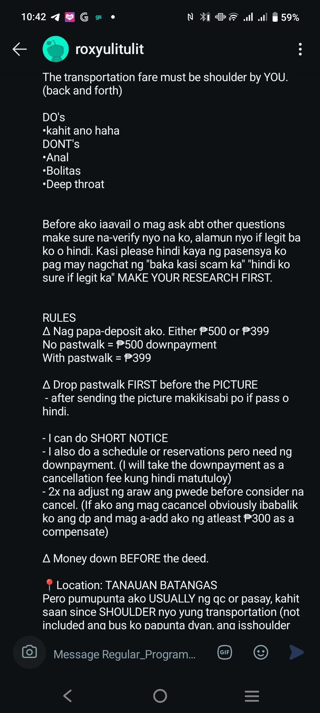 Any feedback for Roxyulitulit? posted by Rejomario