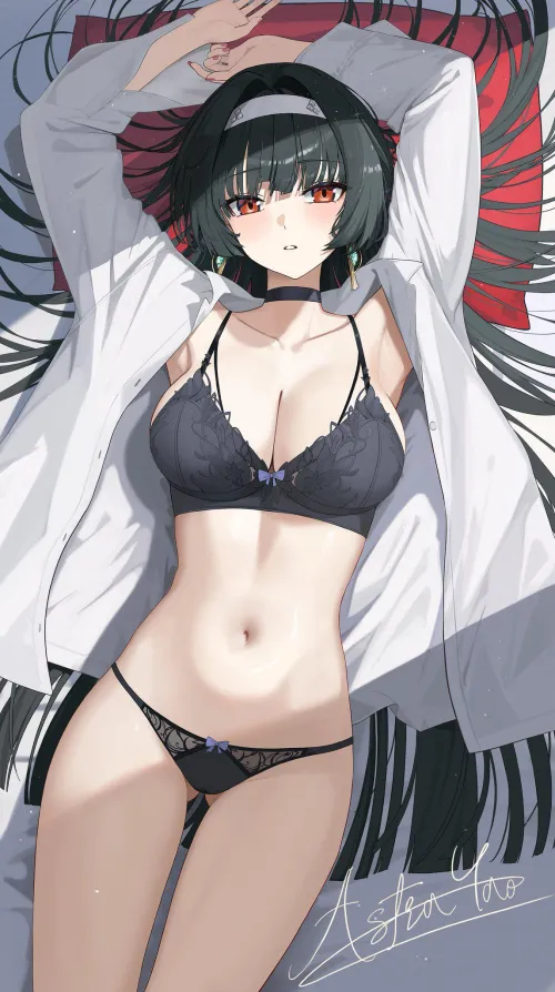 Astra Yao wearing black lingerie by marxsander2016