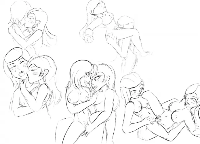 Emma the gill girl and Mira the redhead goin' at it sketches [OC] by Disastrous-Dark-2109