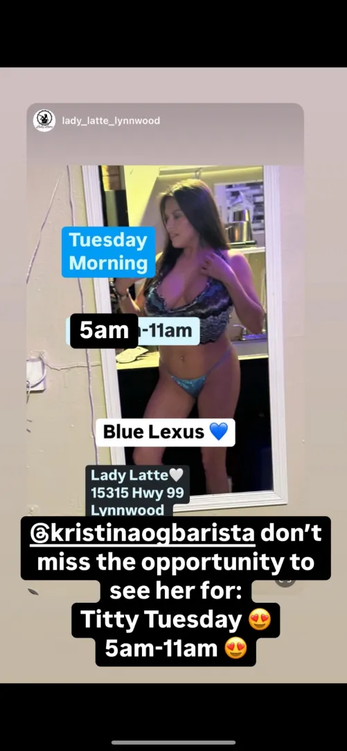 Somehow I got censored on Reddit. Come see the best in Lynnwood for big titty Tuesday by ladylatte__