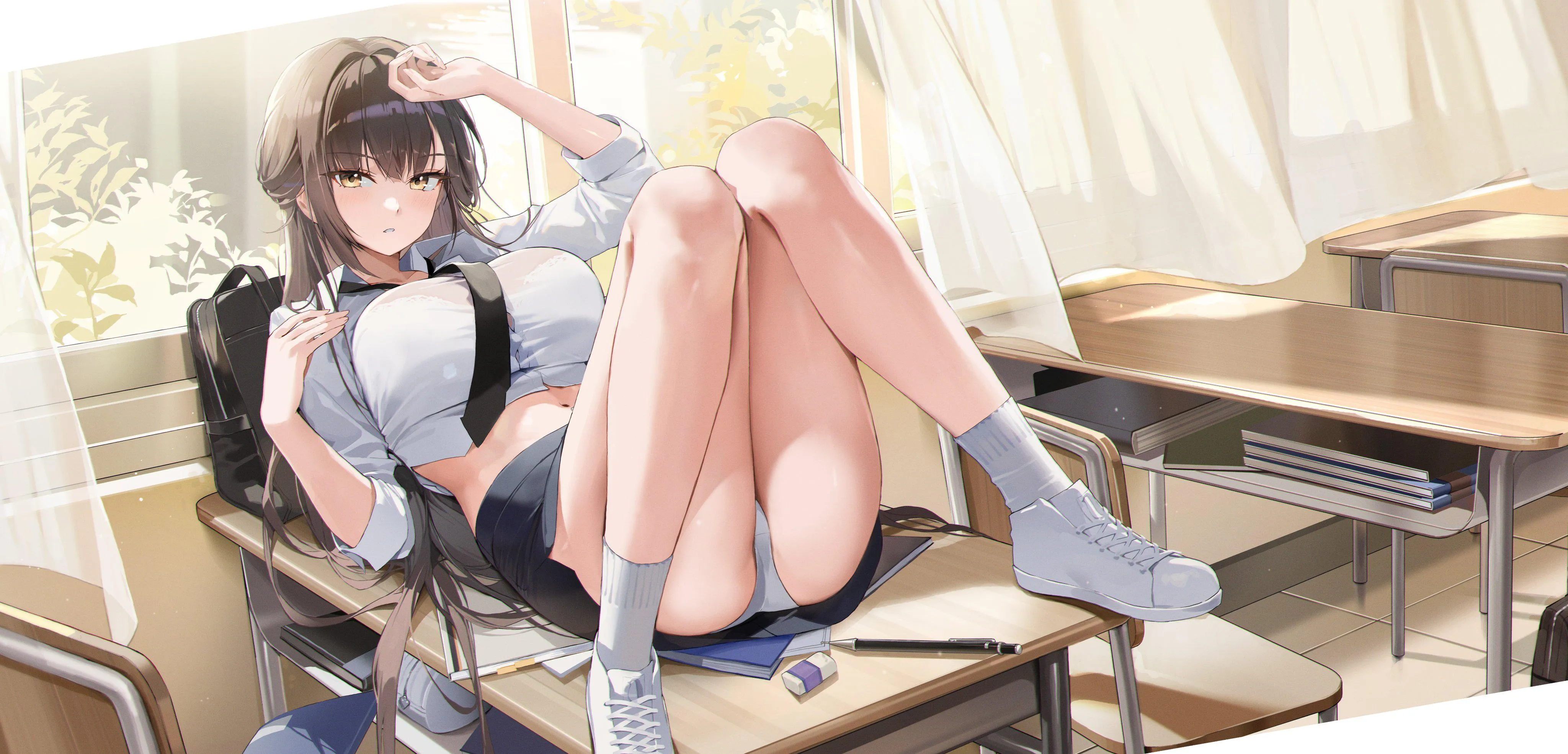 Marciana laying atop her desk [NIKKE] posted by marxsander2016