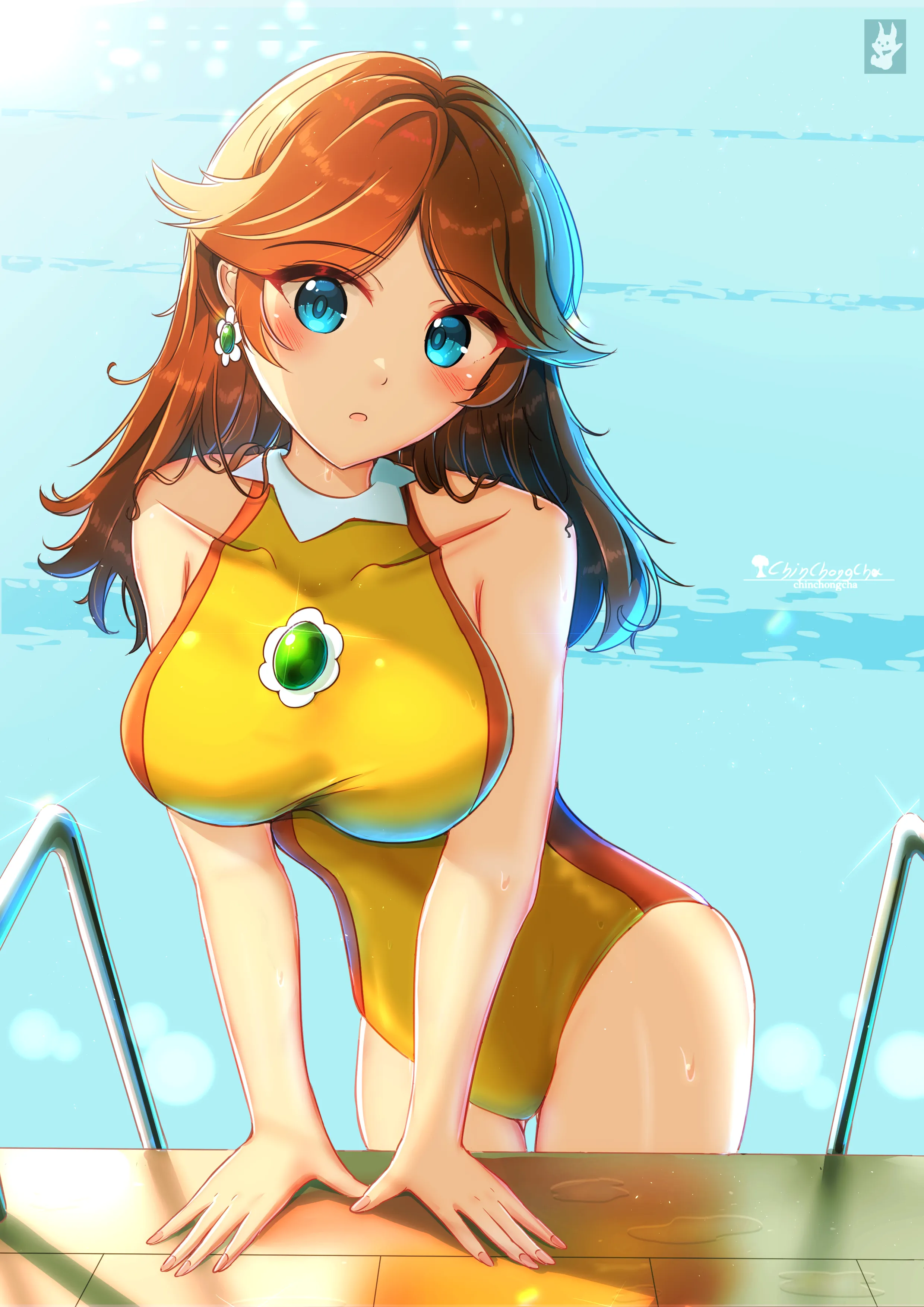 Daisy getting out of the pool [Super Mario Bros] posted by pinkqattie