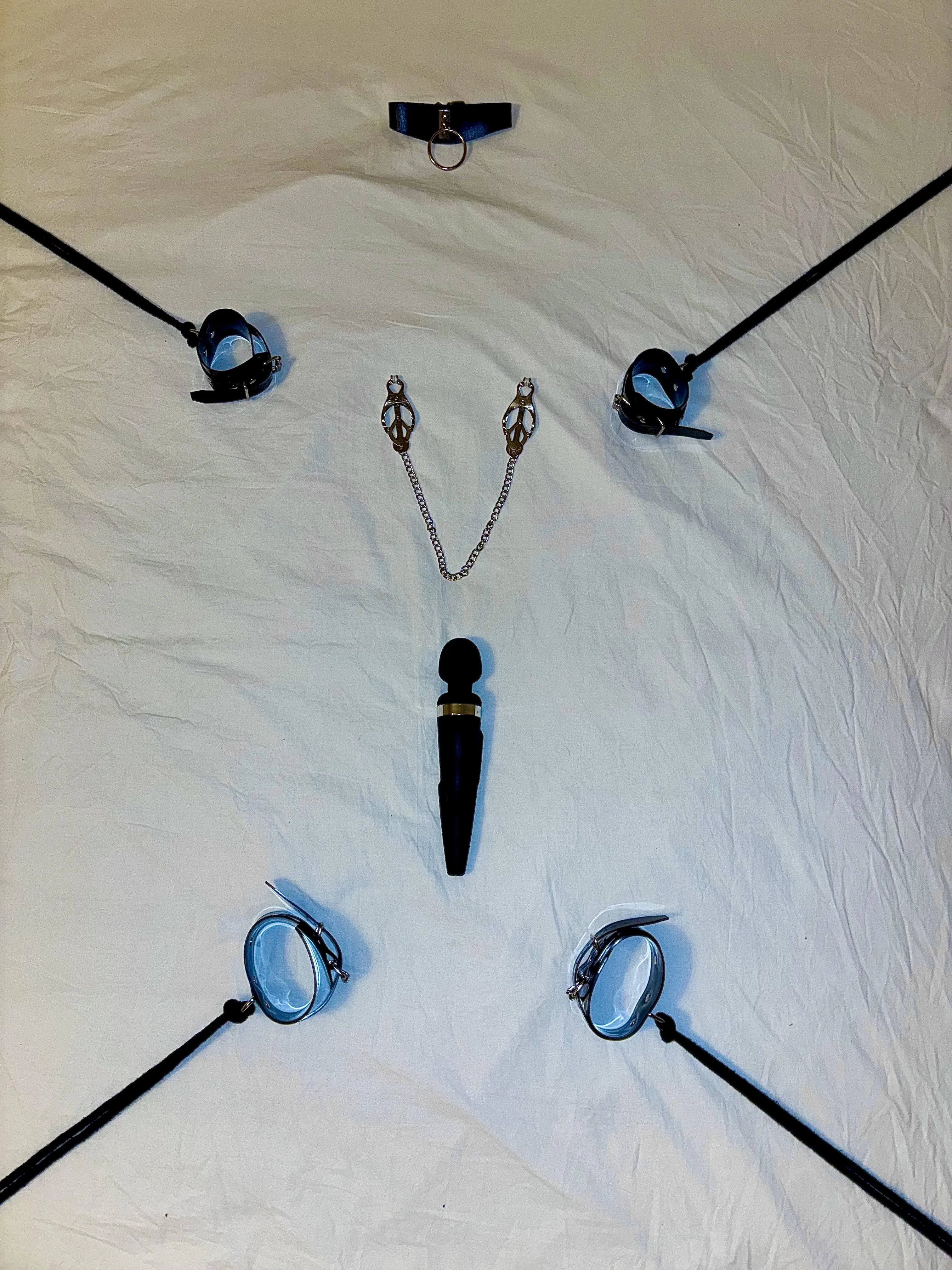 Lie down for your treat(meant) ⛓️🔥! The clamps might hurt a bit - but it is worth the pleasure. Do you dare? 😈🖤 posted by 6switched9