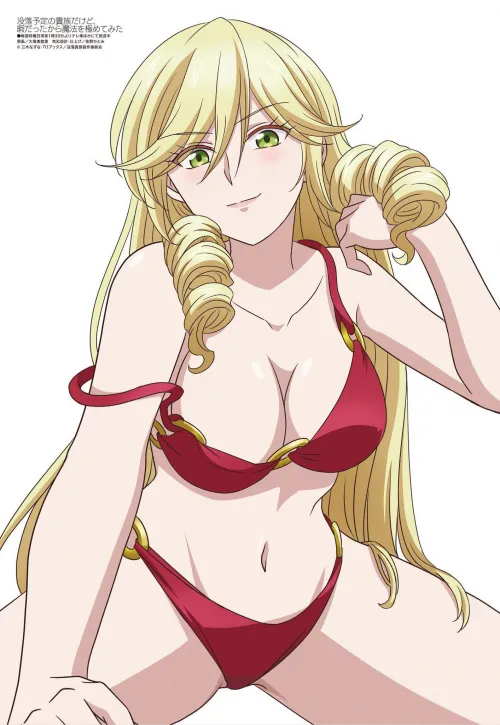 Sexy looking blonde lady wearing a red bikini [I'm a Noble on the Brink of Ruin, So I Might as Well Try Mastering Magic/megami magazine] by addtional_talk1956