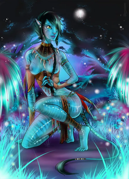 Na'vi showing her tits in a bioluminescent forest (Majime) by NastinaX