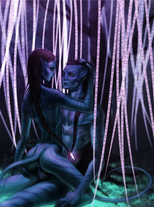 Neytiri becomes one with Jake under the tree of voices (Eana Unil) by NastinaX