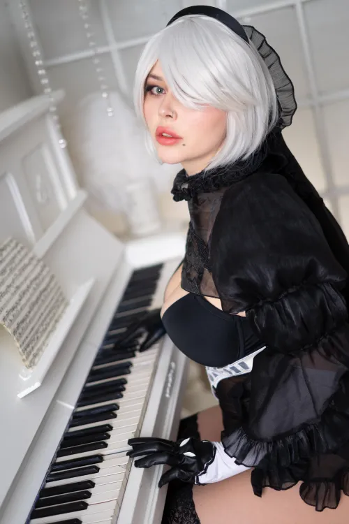 It seemed fitting to shoot my Bride 2B with a piano. Are you attending the NieR Piano Journeys? by AdiaCosplay