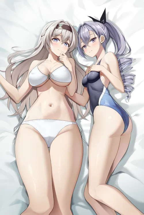Bikini Firefly and School Swimsuit Silver Wolf [Honkai Star Rail] by Lovelycuttte
