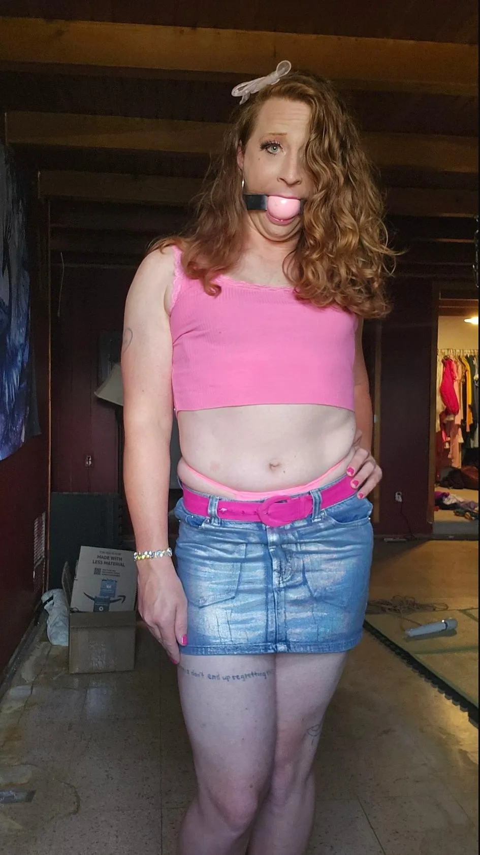 Ballgagged redhead in a miniskirt. posted by SabrinaMewl
