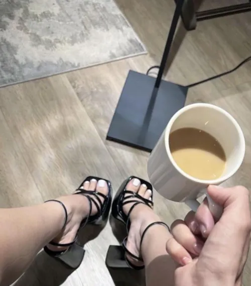 Morning coffee tastes better when my feet are dressed to tease. by GoddessJasmineX