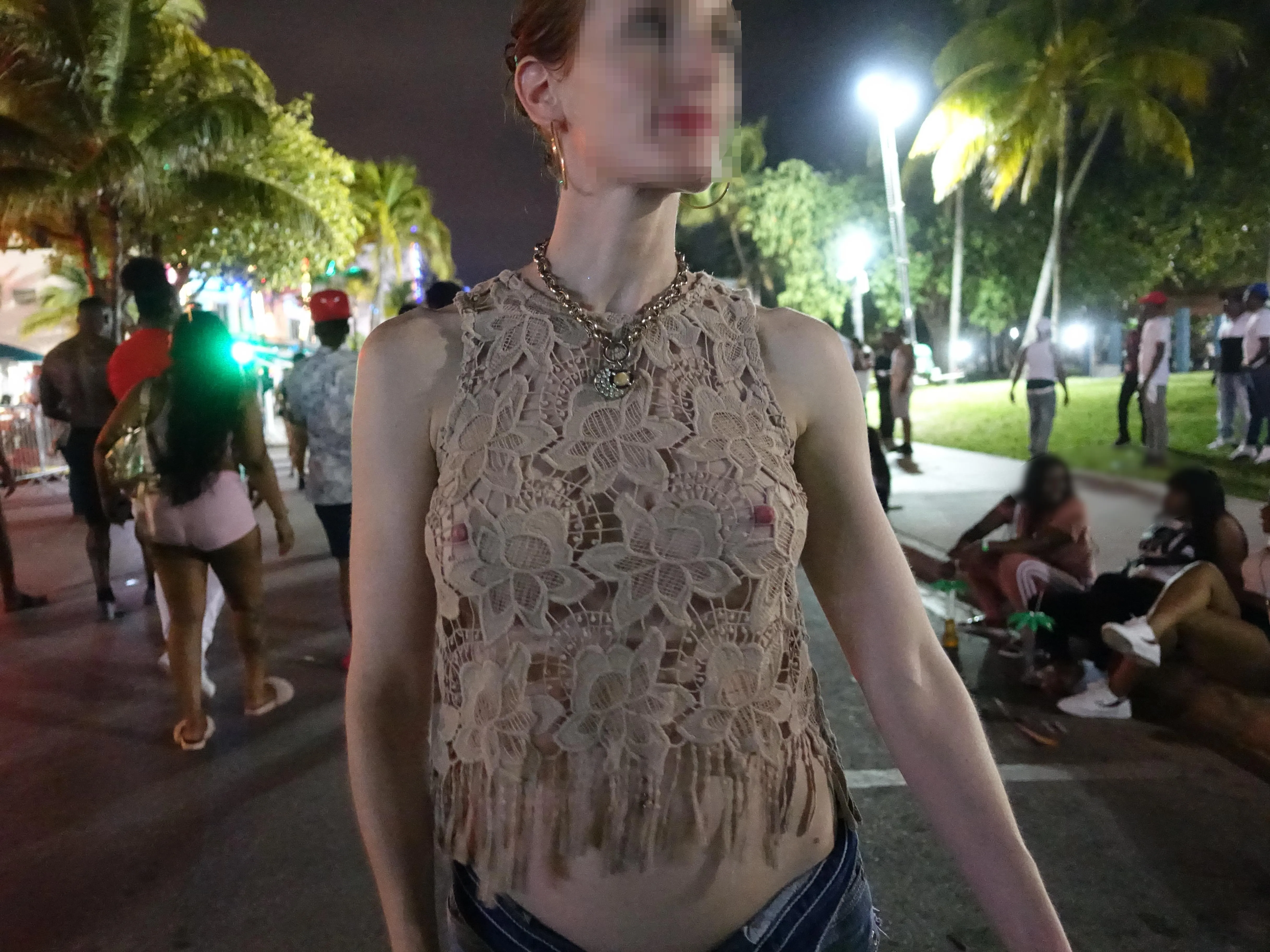 Strolling on Ocean Drive with my nipples poking through posted by miaexhib