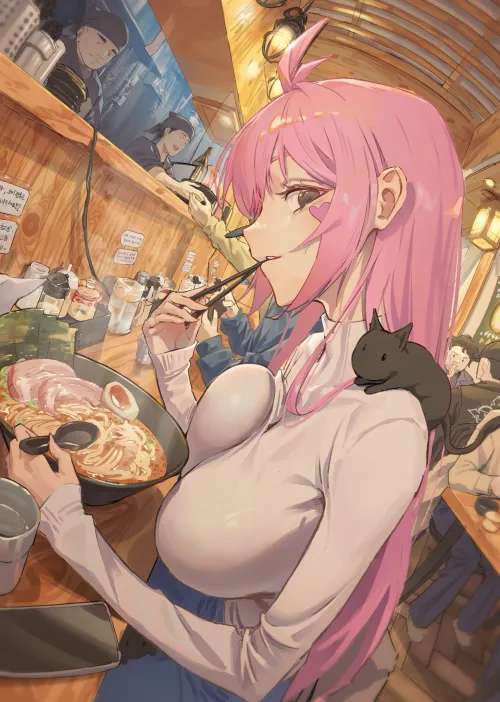 Enjoying eating a bowl of ramen by marxsander2016