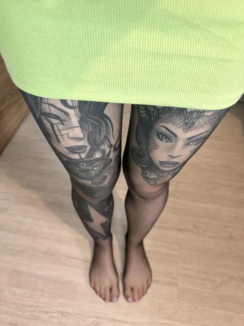 tattoos and seamless ultra sheer black pantyhose by TattoosInNylon