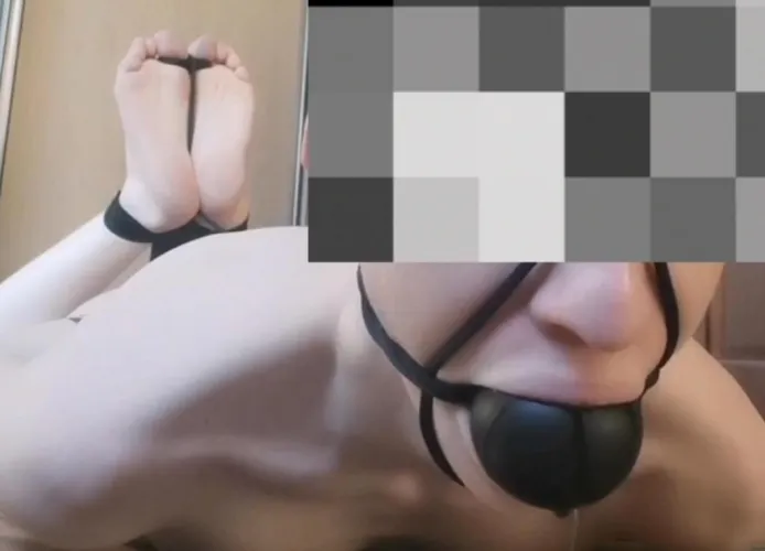 Hogtied barefoot boy with huge ball gag by Internal-Macaroon307