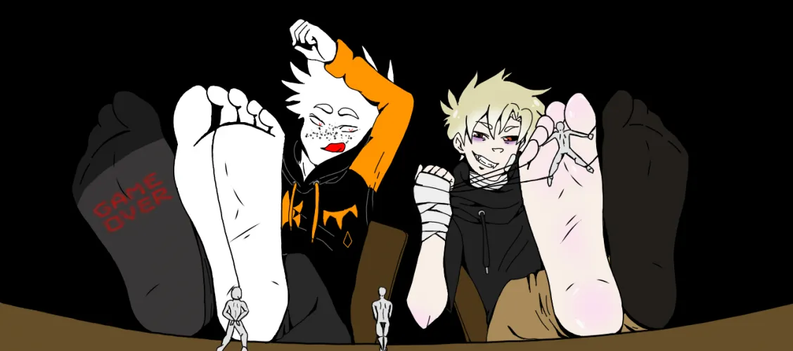 Got commissioned to draw foot fetish, size difference art of my own ocs Moe and Tobias. by WeeDochii