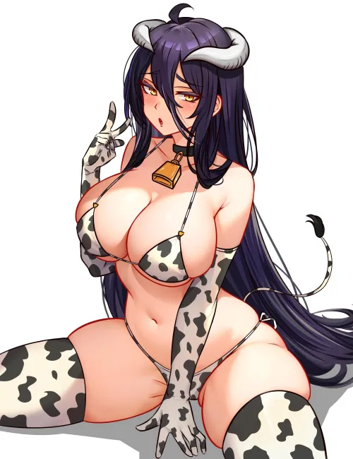 Albedo gives a sexy pose in Cow patterned Bikini [Overlord] (Cetta) by ecchi_neko