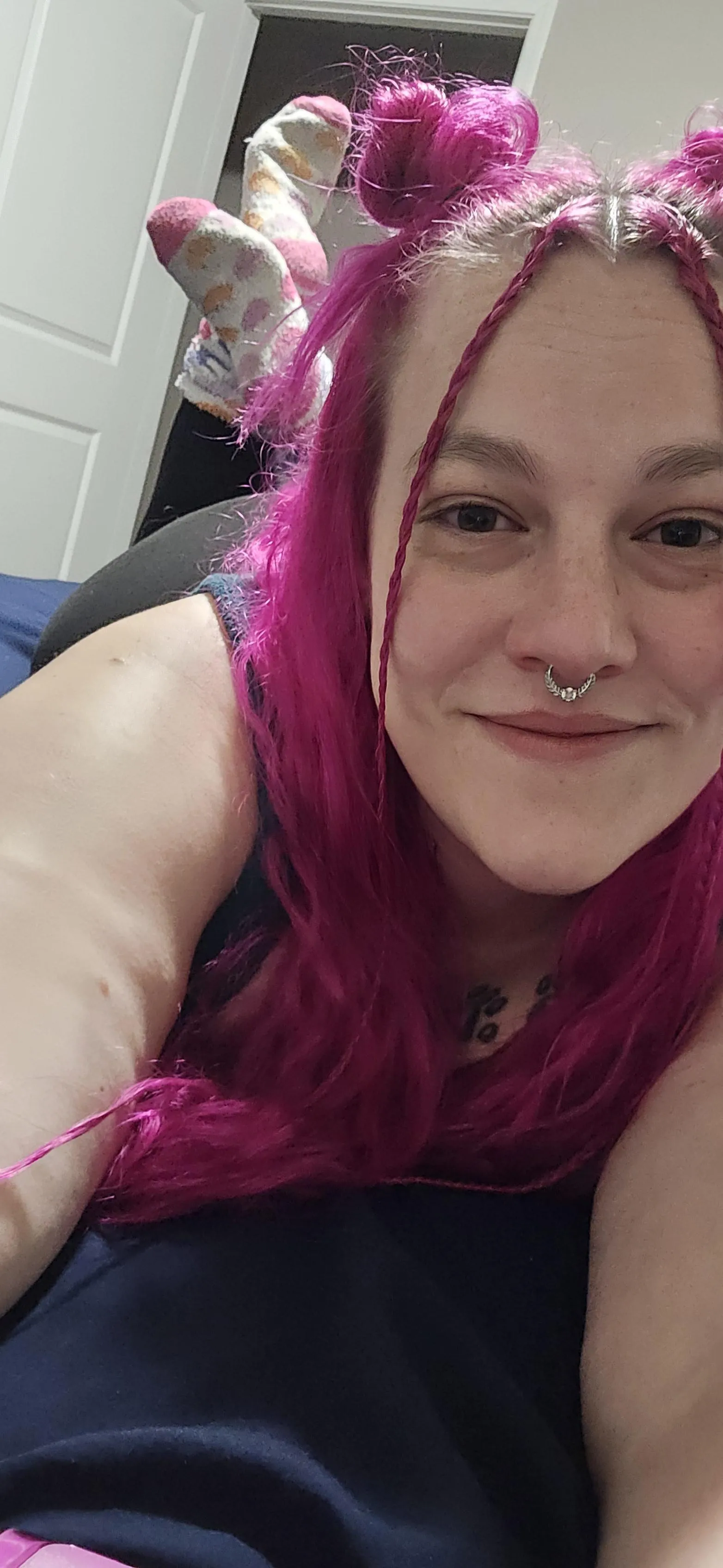 Fuzzy socks and space buns 😋 posted by xXlochness15Xx