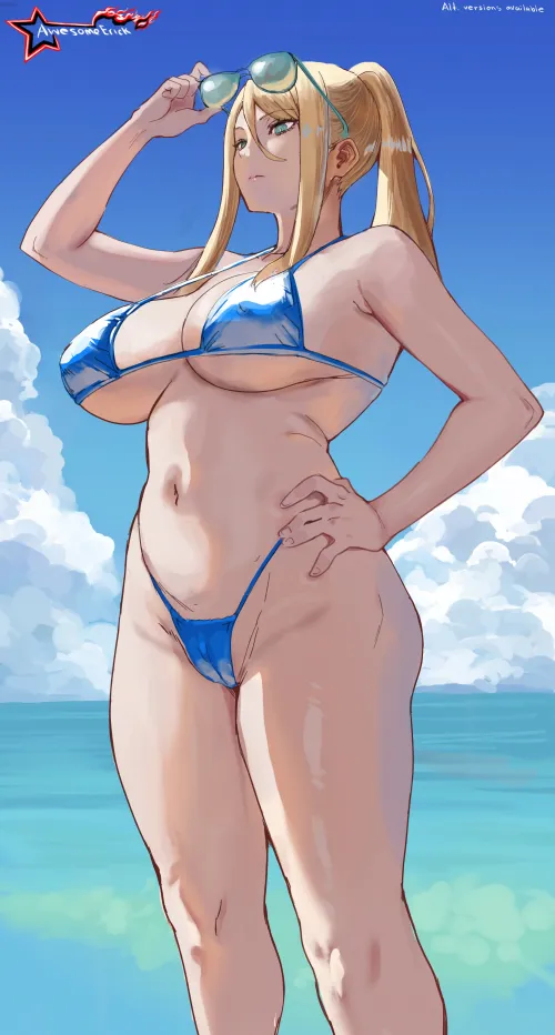 Mommy Samus showing off her toned, tall and thick body at the beach in a tiny bikini [Metroid] (Awesomeerick) by Terran117