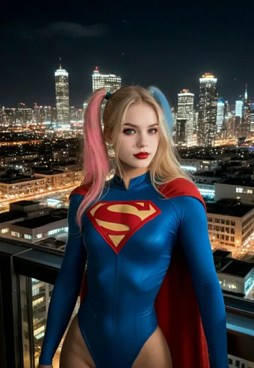 Harley dresses as Supergirl. (AI) by DaveSpencer2345