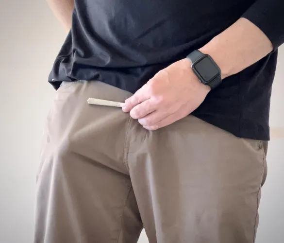 [M] Got high enough to bungle my 4/20 post yesterday, so here’s a joint & my cock thru my pants. by FriskyStonerVibes