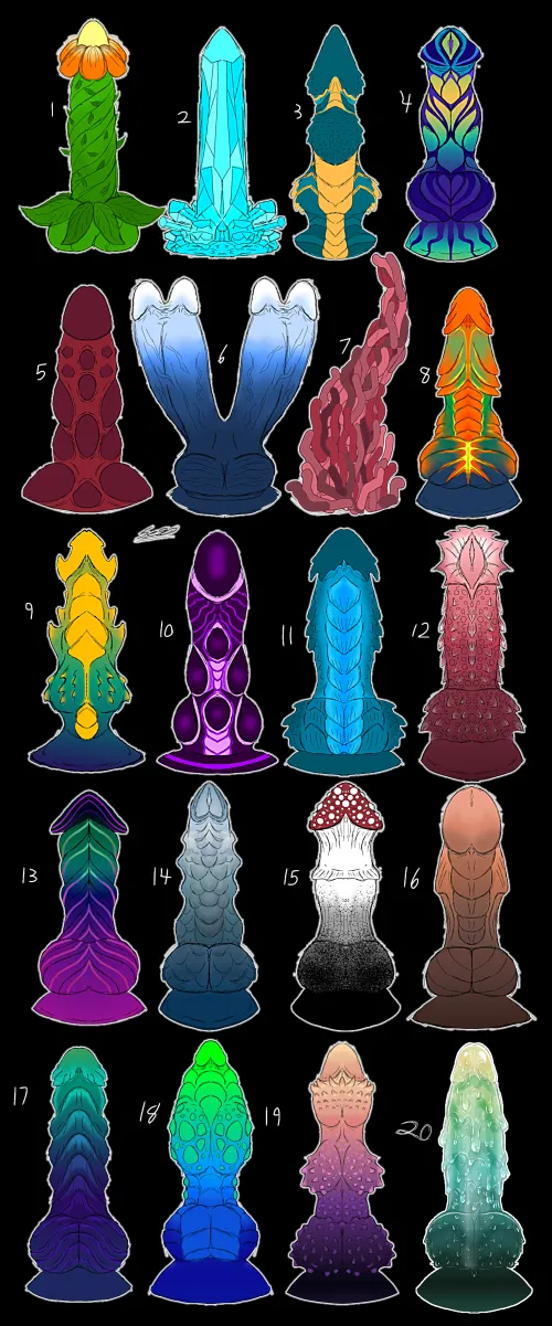 20 dildo designs! Which one is your favorite/which one would you want in you? by PeachMinimum7701