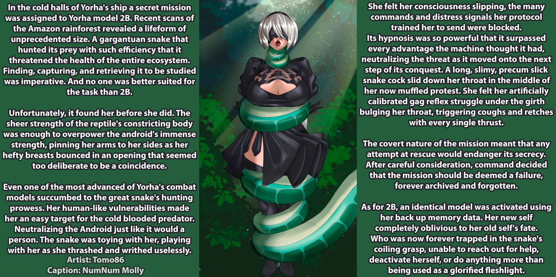 2B Slithered and Hypnotized [Nier][Hypnosis][Asphyxiation][Snake][Deepthroat][Strangling][Kaa][Feral on Android][Commission][Artist: Tomo86] posted by Sombraros