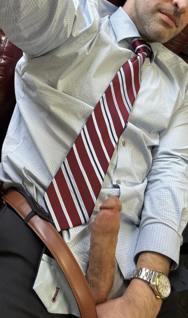 [35] Had to undo the slacks to get my cock out, but it’s still coming out of the underwear’s fly posted by NecktieLaurence