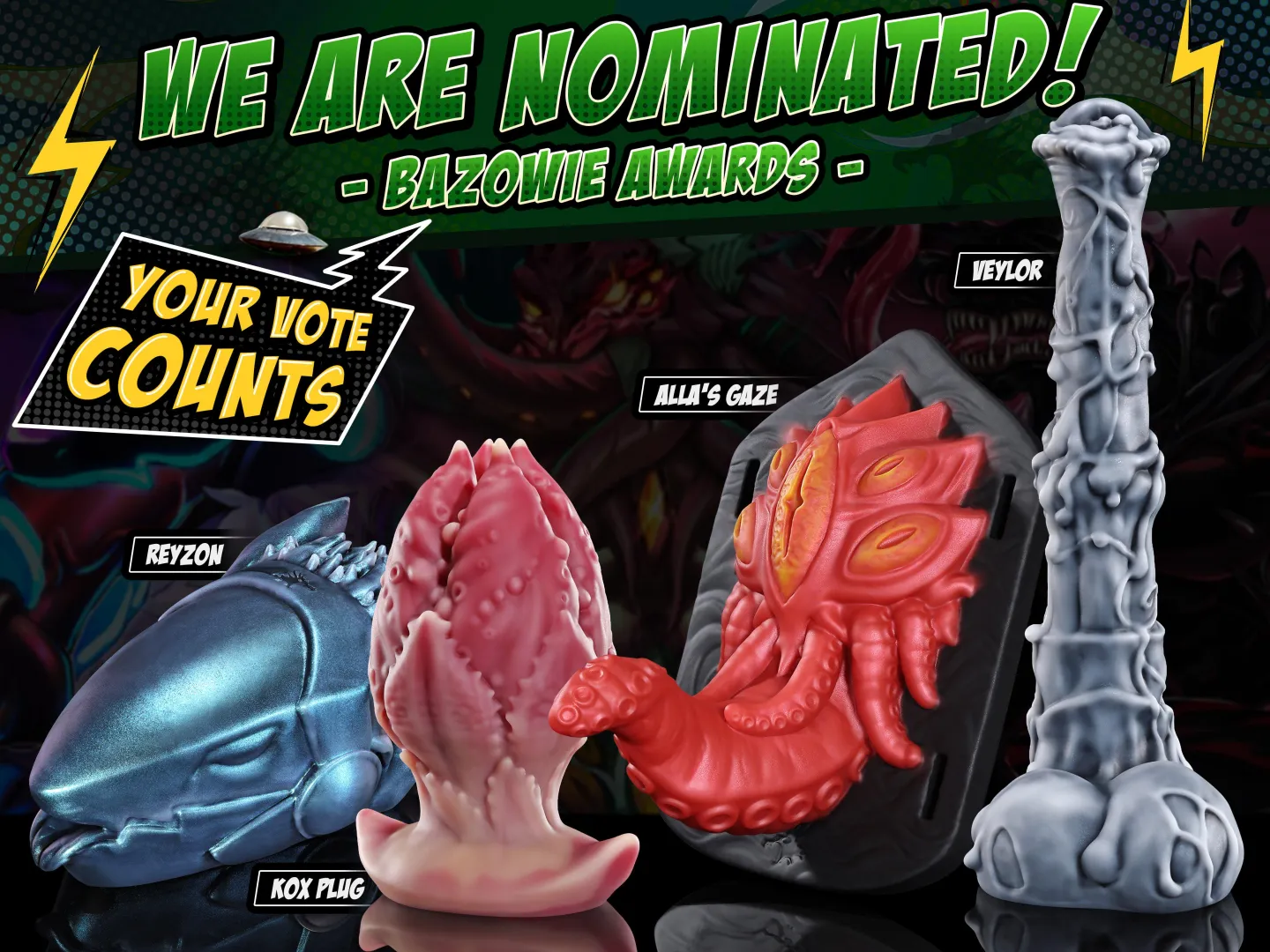 4 of our designs just got nominated for the Bazowie Awards!  posted by NothosaurToysUS