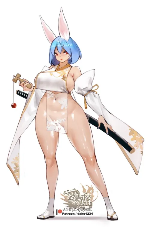 A bunny shrine maiden with a side boob and muscular legs (dako(仕事募集中)) by Yamada_horny