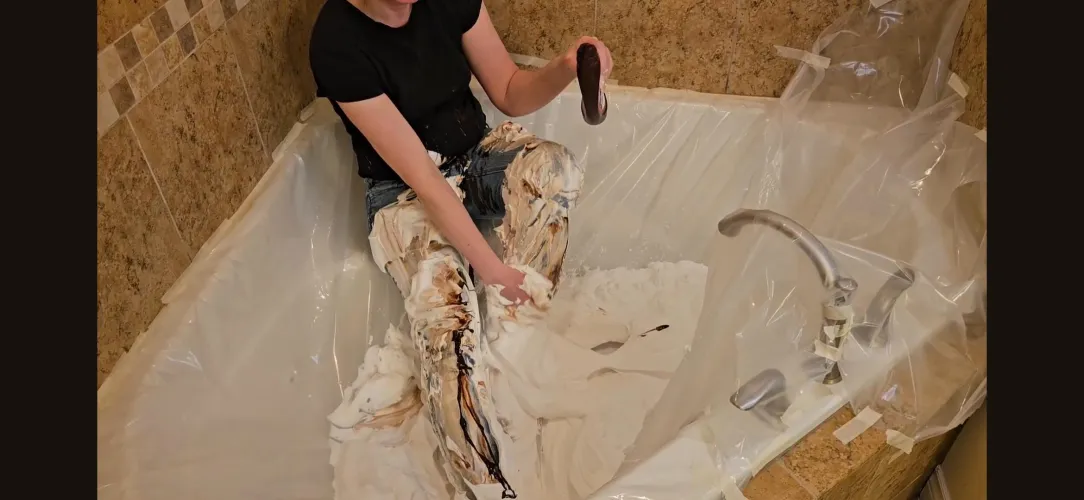 A cream and chocolate bath, for you sock lovers, yes I was wearing white vans ankle socks in this mess by leggingsgirl15