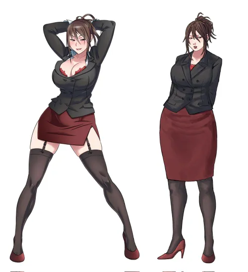 A mixup with the office's new VR work system left my mind installed in our boss' body. I unplugged her before she could download into mine, and look how much hotter I've made her! I wonder if she can see me through the webcam by nylon-possession