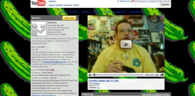 A screenshot of Chris's TRUE and ORIGINAL YouTube channel from 2008, after it got hacked. posted by Odd_Veterinarian_623