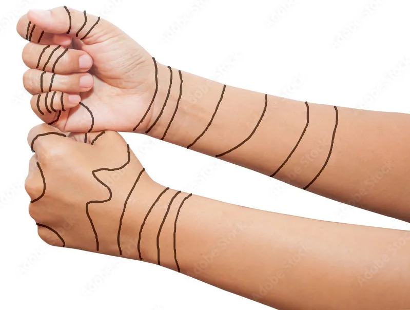 A tattoo of how I tension my yarn!!!!! posted by jingleheimerschitt