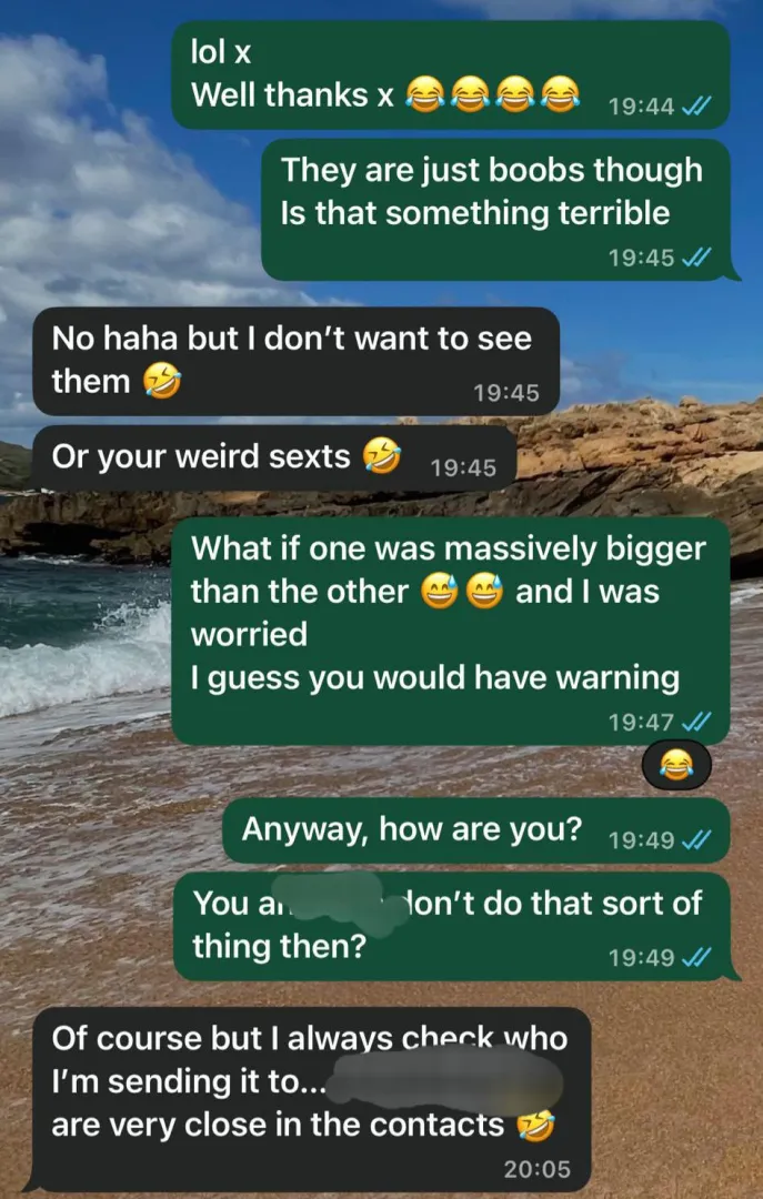 Accidentally sending my tits to my best friend, the follow up. posted by Ok_Version6168